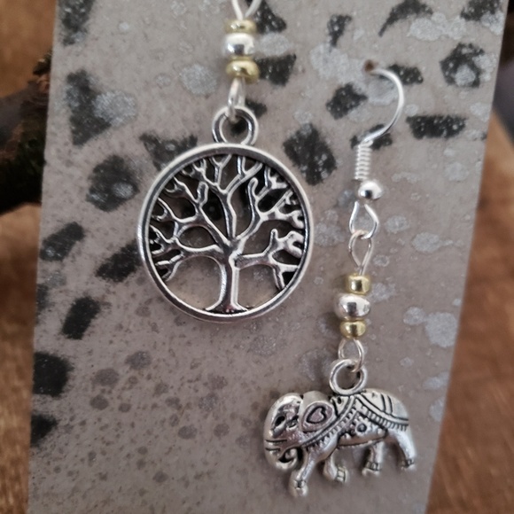 Mismatched Boho Tribal Elephant Tree of Life earrings ~Lucky~Bohemian Jewelry - Picture 6 of 11